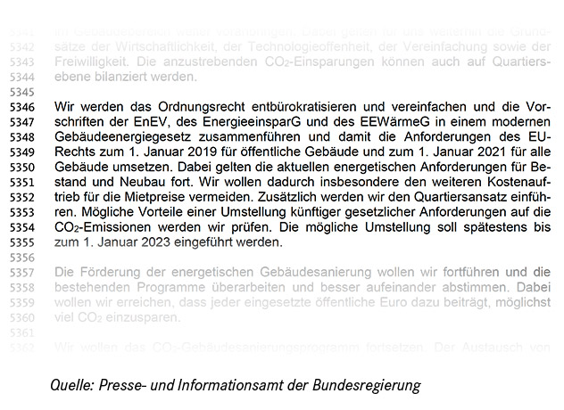 Ausschnitt aus dem Koalitionsvertrag zwischen CDU, CSU und SPD, 19. Legislaturperiode